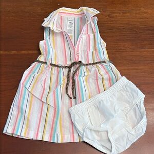 Carter's Multicolor Striped Dress with White Diaper Cover